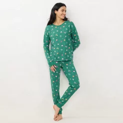 Petite LC Lauren Conrad Cozy Long Sleeve Pajama Top & Banded Bottom Pajama Pants Set -LC Lauren Conrad shop 6066043 Green Cat Hats