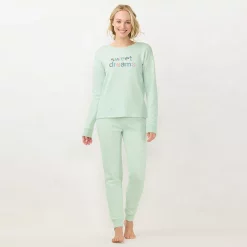 Petite LC Lauren Conrad Cozy Long Sleeve Pajama Top & Banded Bottom Pajama Pants Set -LC Lauren Conrad shop 6066043 Light Green Geo
