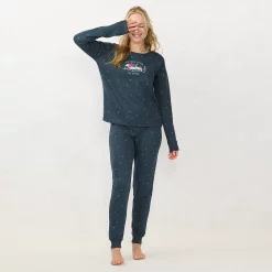 Petite LC Lauren Conrad Cozy Long Sleeve Pajama Top & Banded Bottom Pajama Pants Set -LC Lauren Conrad shop 6066043 Navy Dachshund Trees