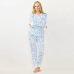Petite LC Lauren Conrad Cozy Long Sleeve Pajama Top & Banded Bottom Pajama Pants Set -LC Lauren Conrad shop 6066043 White Geo Knit Floral