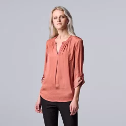 Women's Simply Vera Vera Wang Roll-Tab Sleeve Popover Blouse -LC Lauren Conrad shop 6171470 Shabby Rose
