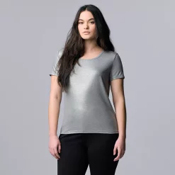 Women's Simply Vera Vera Wang Relaxed Fit Textured Tee 14 Women's Simply Vera Vera Wang Relaxed Fit Textured Tee -LC Lauren Conrad shop 6171579 Silver Foil